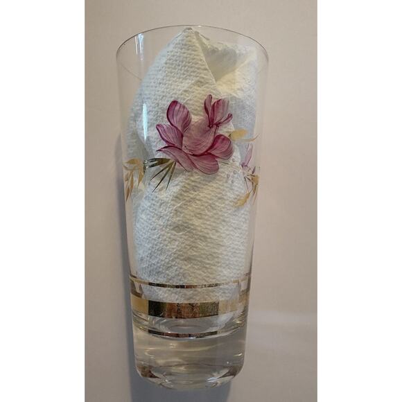 3 Vintage Hand Painted Drinking Glasses Purple Flowers Gold Leaves Tumbler - Picture 6 of 16